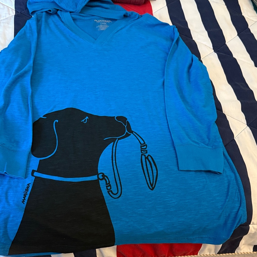 Blue Graphic Dog Leash Long Sleeve Tee